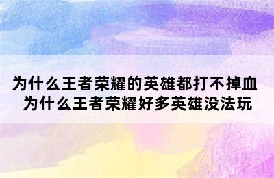 为什么王者荣耀的英雄都打不掉血 为什么王者荣耀好多英雄没法玩